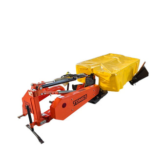 TDM65 disc mower with orange frame and yellow cutter cover, angled view on white background