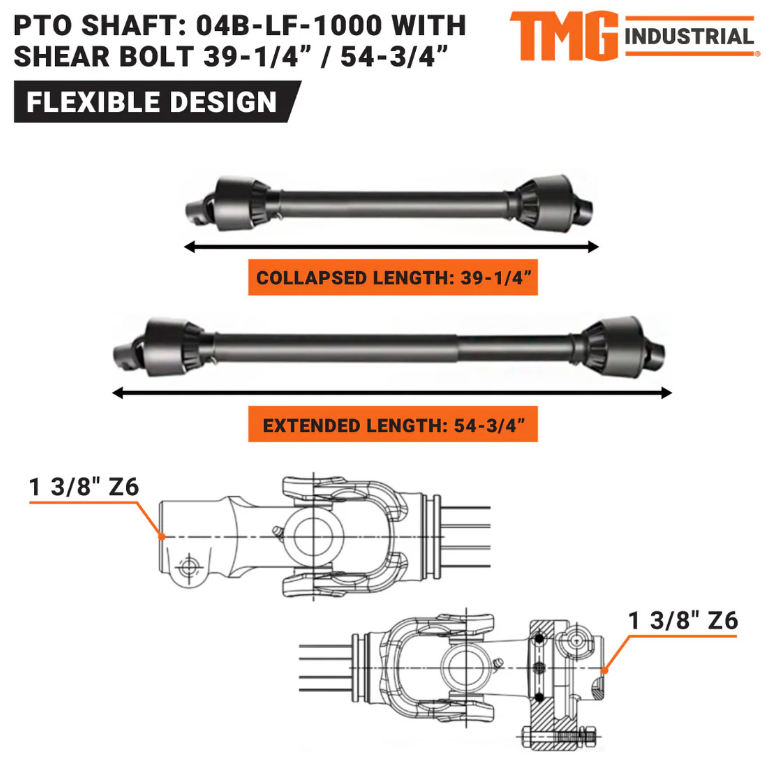 TMG-04B-LF-1000 PTO Shaft for TMG-TMO60, TMG-TMO-70, TMG-TFN72