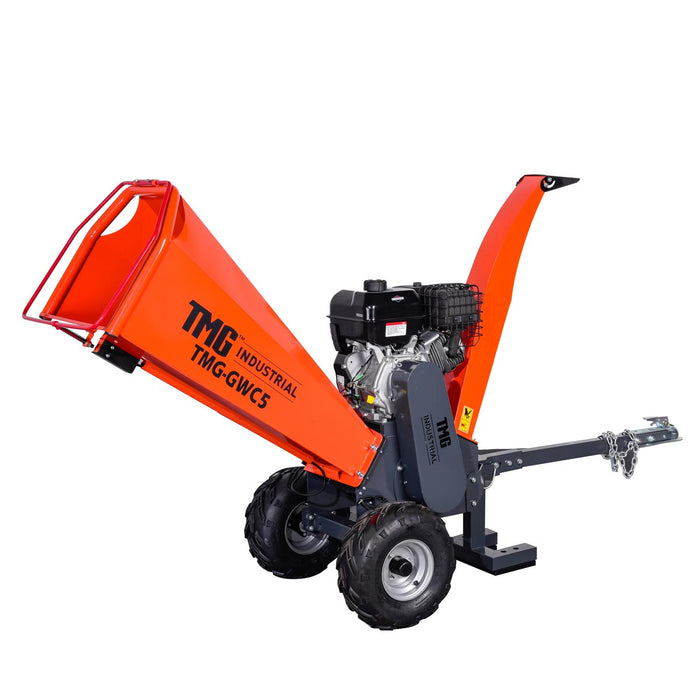 TMG Industrial 4-3/4” Wood Chipper Powered by 13.5 HP Briggs & Stratton Engine, ATV Tow-Behind, 12'' Reversible Blade, Dual Belt Drive, TMG-GWC5