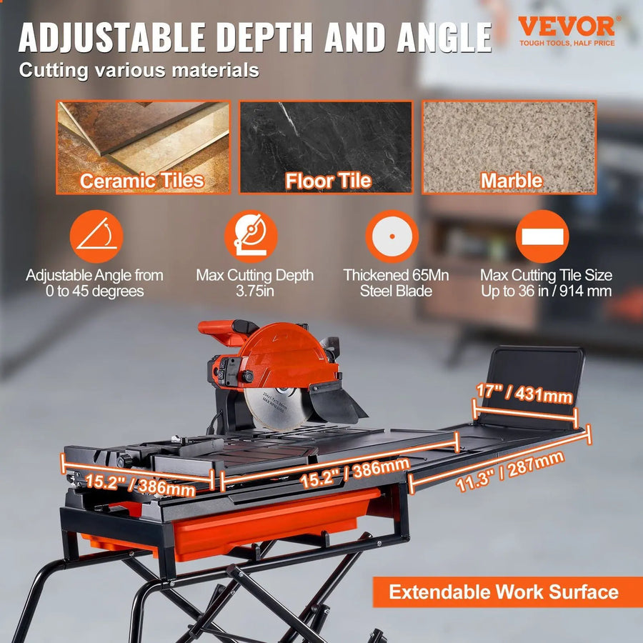 10" Wet Tile Cutter, 4500 RPM Motor, Adjustable Stand Included, Precision Cutting Performance, DOBA-WTC10-description-image