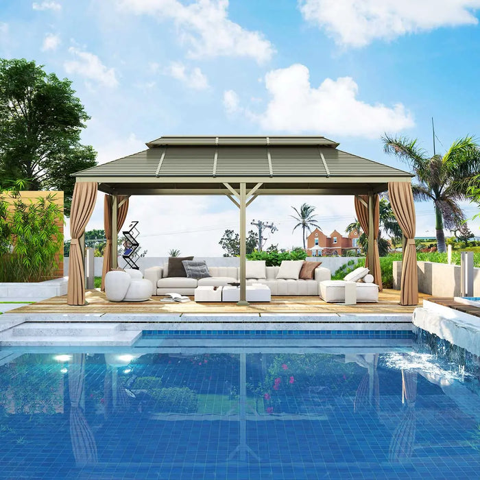 TMG 10' x 20' Patio Gazebo with Steel Roof, Mosquito Nets Curtains