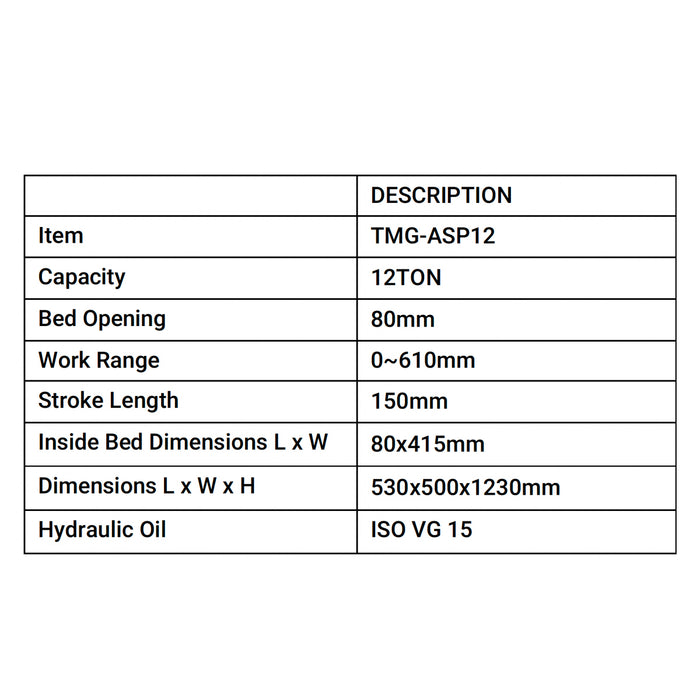 TMG Industrial 12 Ton Capacity Hydraulic Shop Press, H-Frame, Hand Crank Bottle Jack Pressing, 8 Bed Height Positions, TMG-ASP12