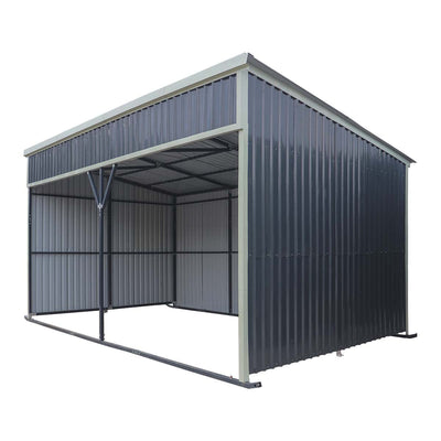 12' x 20' horse run-in shed with portable skid mount and wide front opening for livestock shelter TMG-MSK1220