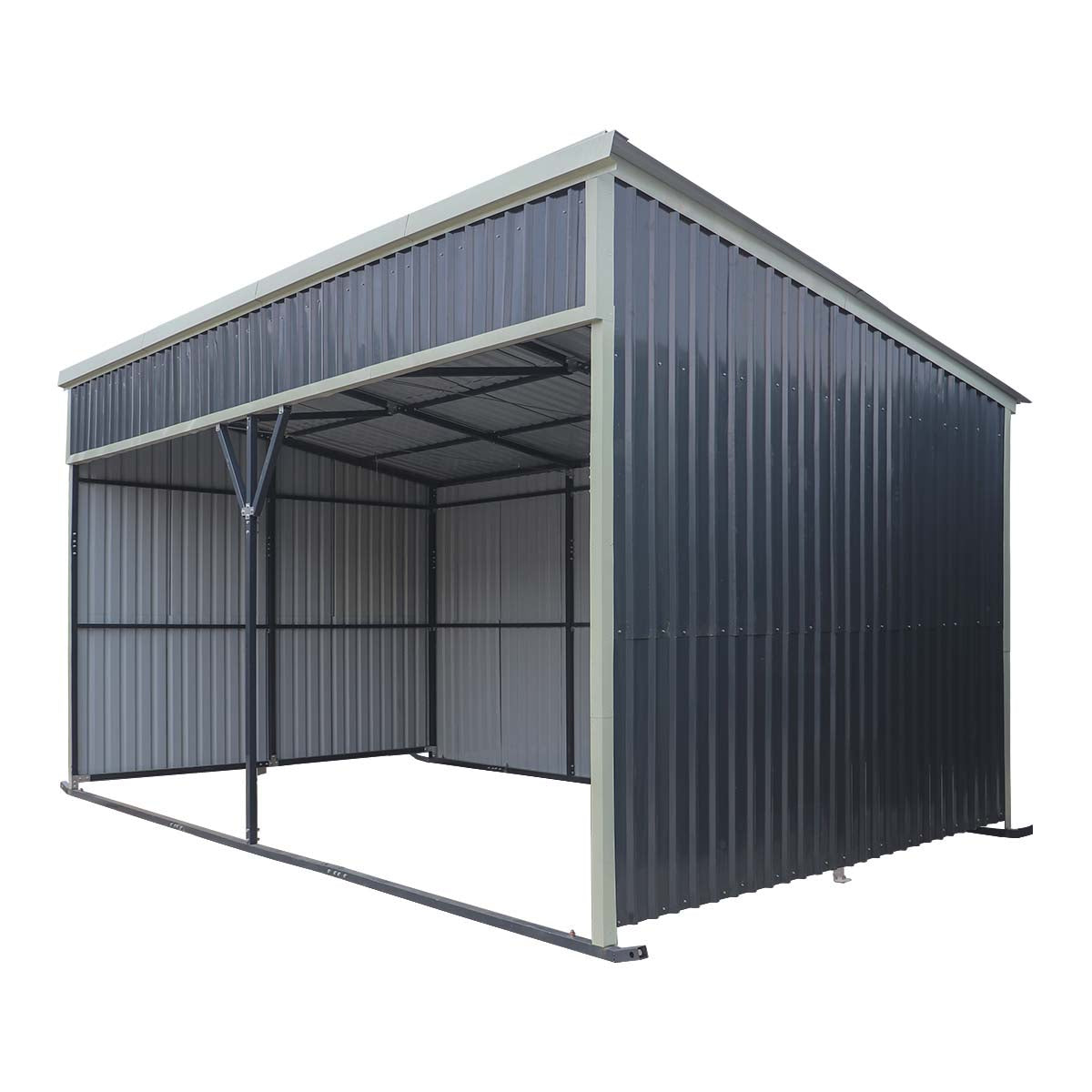 12' x 20' horse run-in shed with portable skid mount and wide front opening for livestock shelter TMG-MSK1220