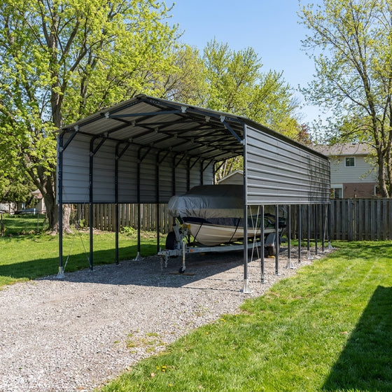 12' x 30' Metal Shed Boat Shelter, 12.3' Peak Height, 11' Clearance TMG-MSB1230