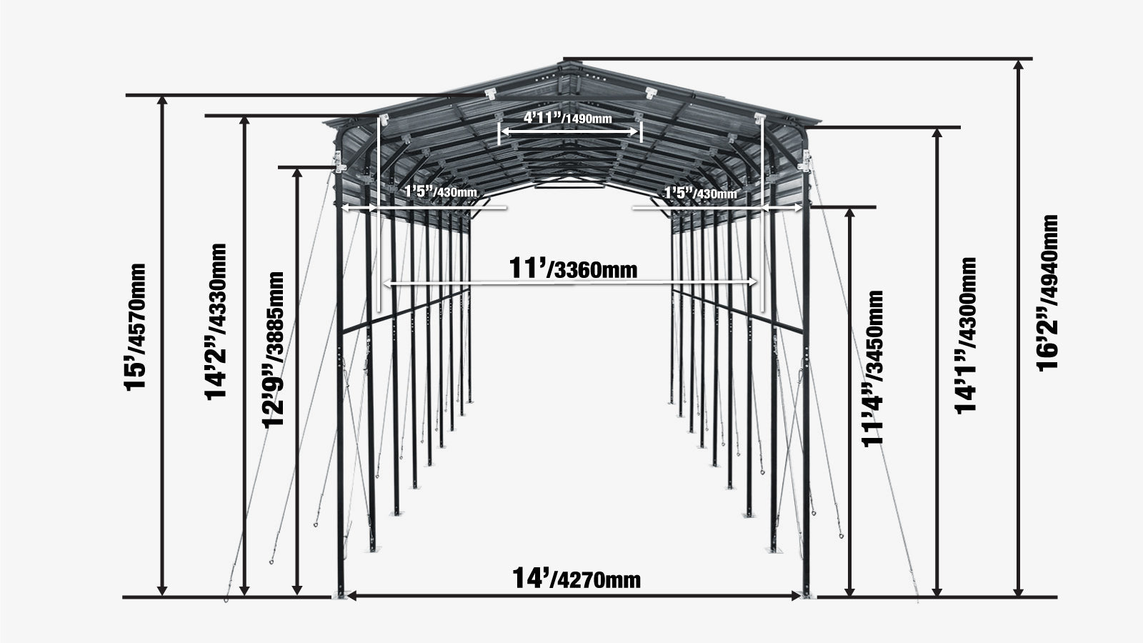 14' x 40' Metal Shed Shelter for Class-A RV, 16'2