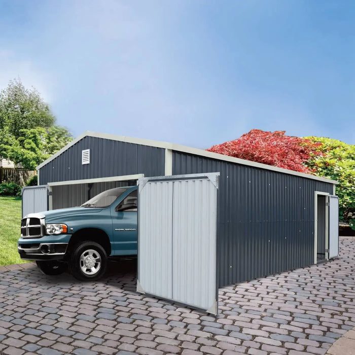 TMG 16' x 24' Metal Garage Shed with Double Doors 10' Peak Height