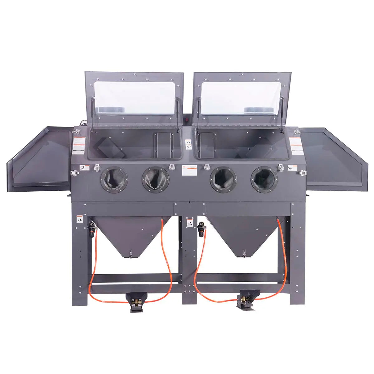 235-gallon dual station cabinet sandblaster with ETL certified vacuum system, side-by-side dual operator design, foot pedal control, and large viewing windows – TMG-ABC88.