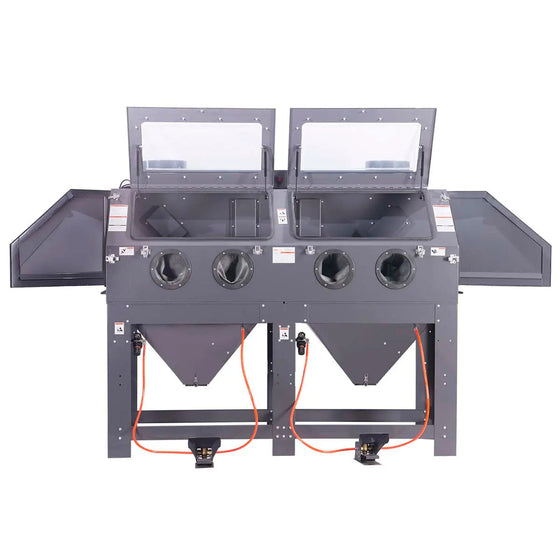 235-gallon dual station cabinet sandblaster with ETL certified vacuum system, side-by-side dual operator design, foot pedal control, and large viewing windows – TMG-ABC88.