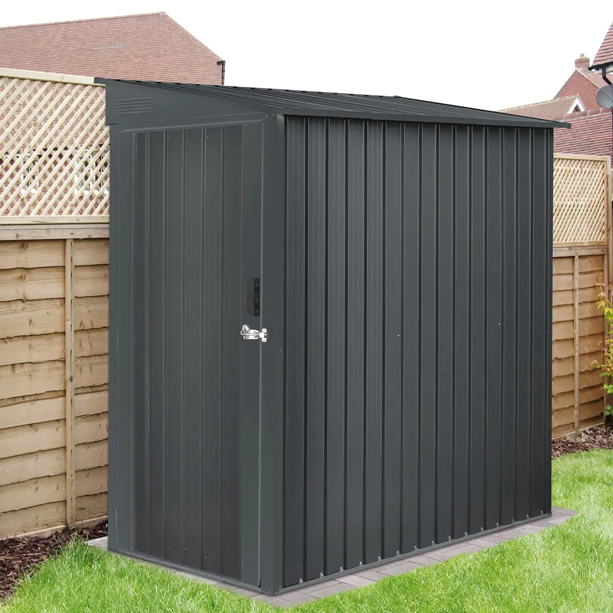 TMG Industrial 3’ x 6’ Galvanized Metal Pent Shed, 29 GA Corrugated Metal, 75“ Upper edge, TMG-MS0306