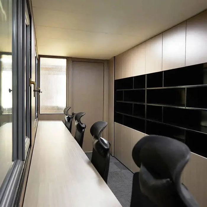 TMG Industrial 30’ Custom Built Steel Container Office, Working Area & Manager’s Office, 1 Leather Office Chair, 4 Ergonomic Office Chairs, TMG-SCO30