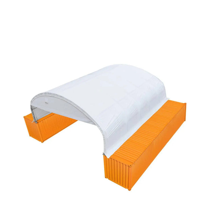 TMG Industrial 30' x 40' Dual Truss Container Shelter with Heavy Duty 17 oz PVC Cover, Enclosed End Wall & Front Drop, TMG-DT3040CF