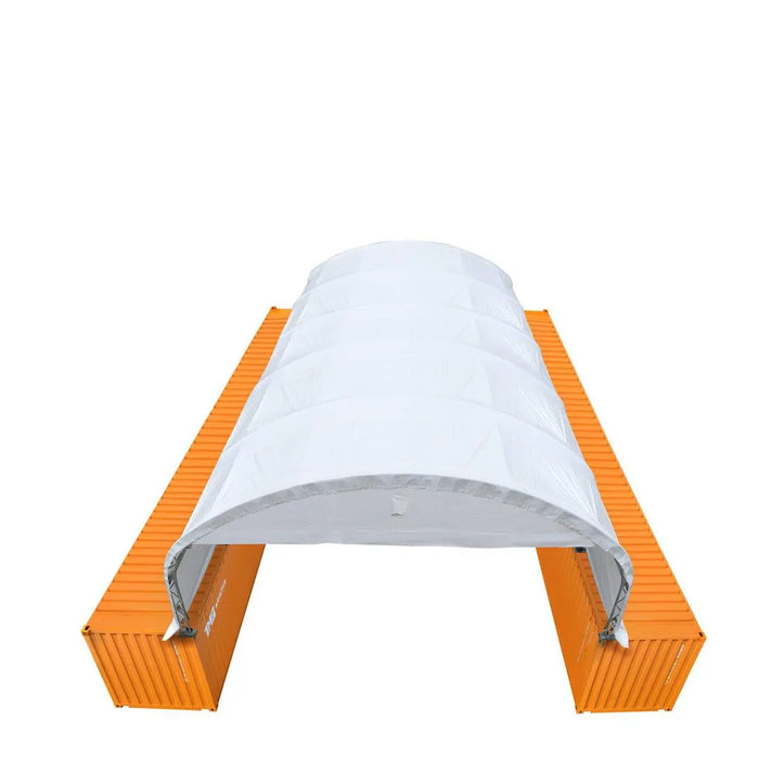 TMG Industrial 30' x 40' Dual Truss Container Shelter with Heavy Duty 17 oz PVC Cover, Enclosed End Wall & Front Drop, TMG-DT3040CF