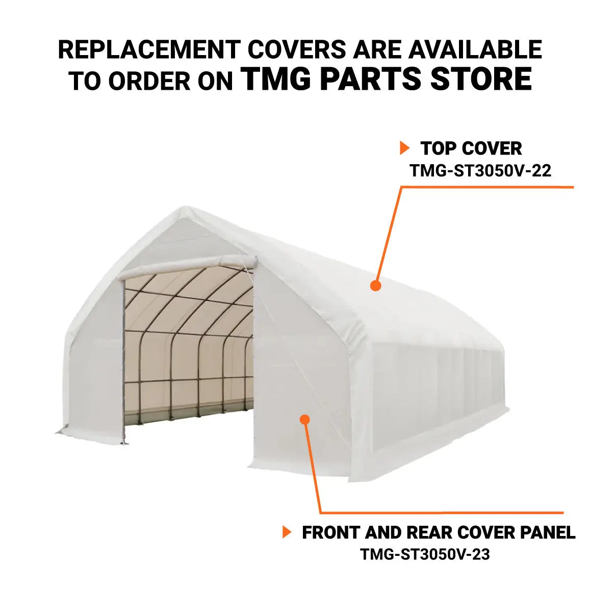 TMG Industrial 30' x 50' Straight Wall Peak Ceiling Storage Shelter with Heavy Duty 17 oz PVC Cover & Drive Through Doors, TMG-ST3050V