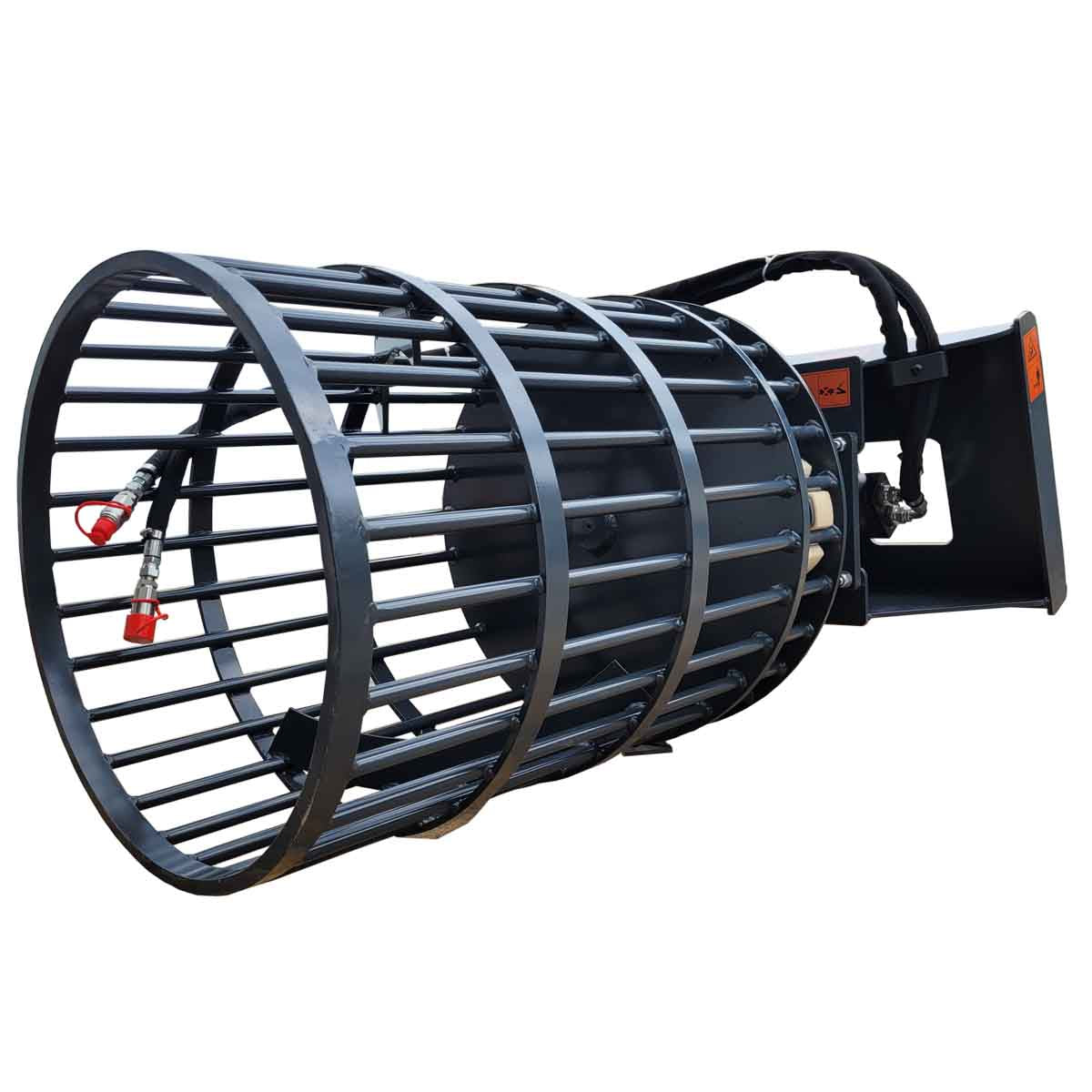 TMG-SRP32 Skid-Steer Rotary Rock Picker, 30″ drum with 1,250 lb load capacity, NM400 wear resistant steel, universal quick-attach mount
