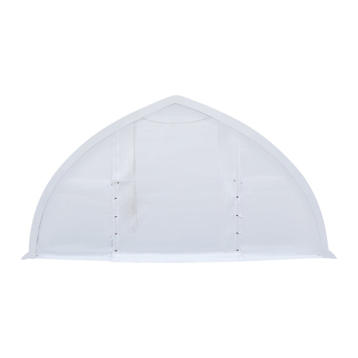 TMG-ST3042V 30' x 40' Peak Ceiling Storage Shelter with heavy-duty 17 oz PVC cover and drive-through roll-up doors
