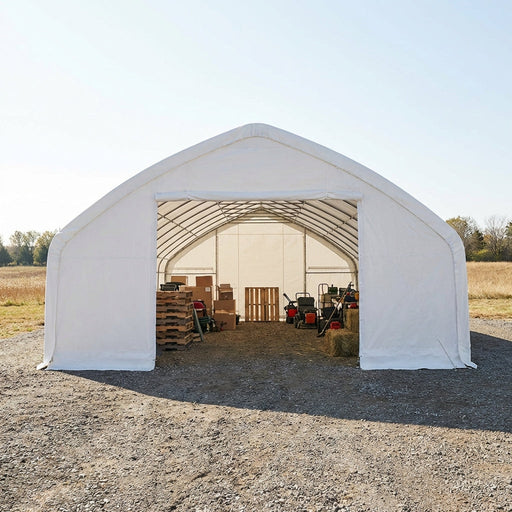 30' x 50' straight wall peak ceiling storage shelter with 17 oz PVC cover, TMG-ST3052V