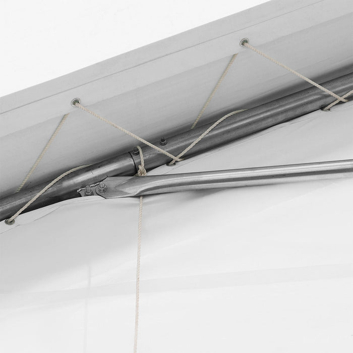 TMG-ST3082E 30x80 peak ceiling storage shelter with heavy duty 11 oz PE cover, galvanized steel frame, and drive-through roll-up doors for large equipment storage
