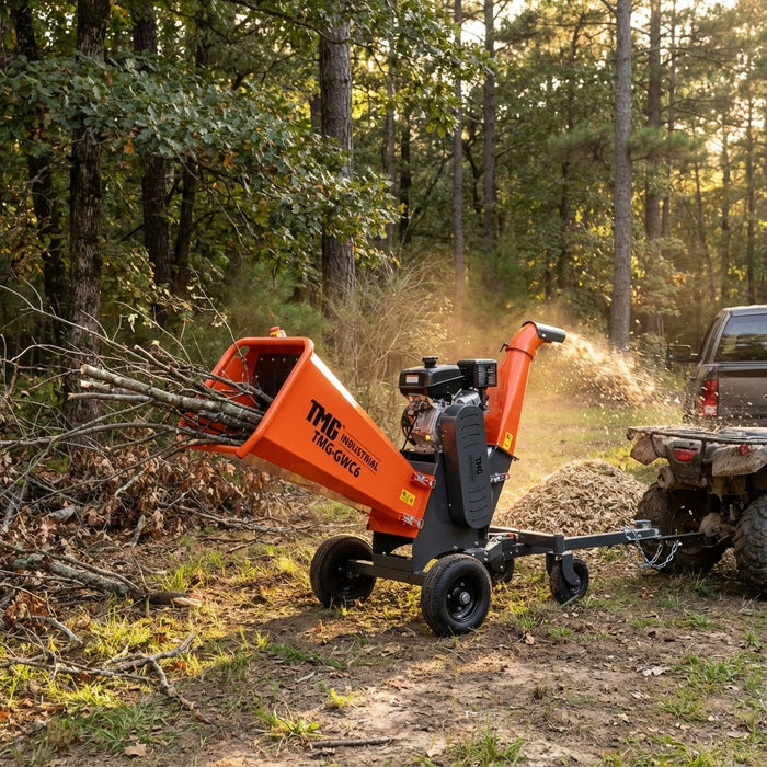 6" Wood Chipper Powered by Kohler 14 HP Command Pro Engine, ATV Tow-Behind, 12'' Reversible Blade, Dual Belt Drive, TMG-GWC6