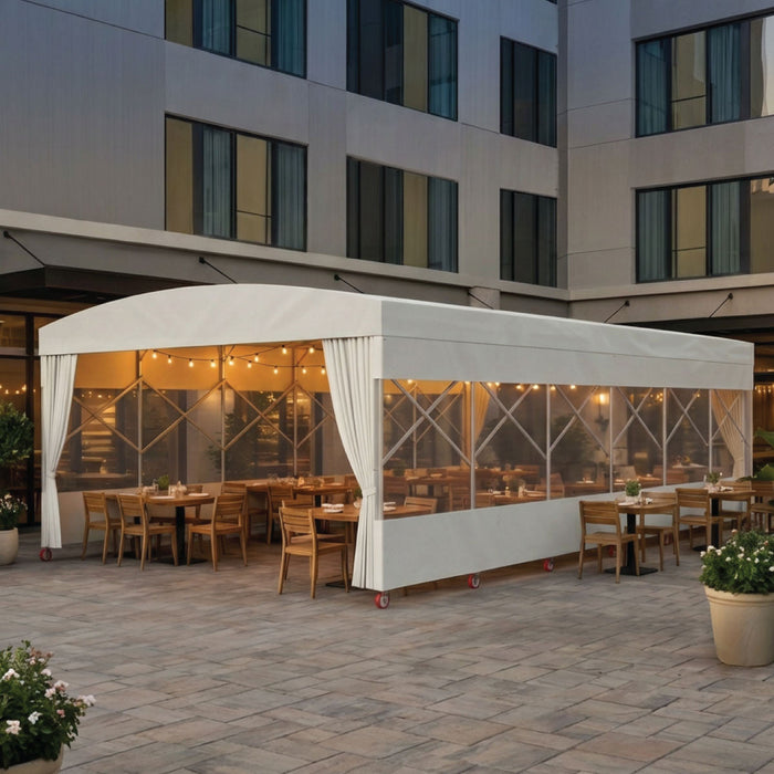 20' x 30' Retractable Mobile Shelter, 9'10" Clearance, 6" Nylon Caster, 17 oz PVC Cover, TMG-STM2030