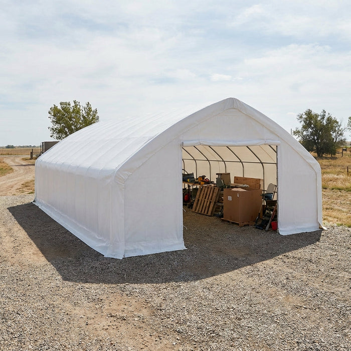 30' x 50' Straight Wall Peak Ceiling Storage Shelter with Heavy Duty 10 oz PE Cover TMG-ST3052E (Previously ST3050E)