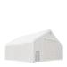 Snow Series 40' x 40' Dual Truss Storage Shelter side view with closed roll-up, man door