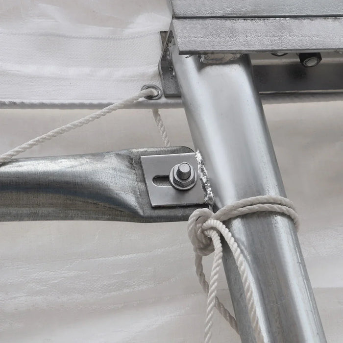 Snow Series 40' x 40' Dual Truss Storage Shelter close-up truss weld, bolt and interior rope