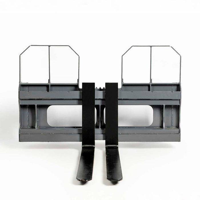 42" pallet fork for skid steer with heavy-duty Class II forks, 4,200 lbs capacity, and wide guard, TMG-SPF42