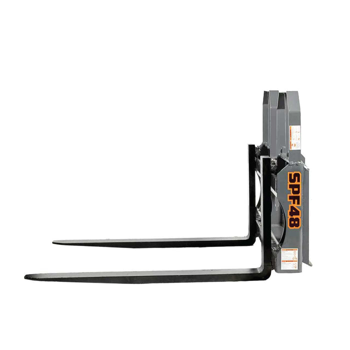 48" pallet fork for skid steer with heavy-duty Class II forks, 4,200 lbs capacity, and wide guard, TMG-SPF48