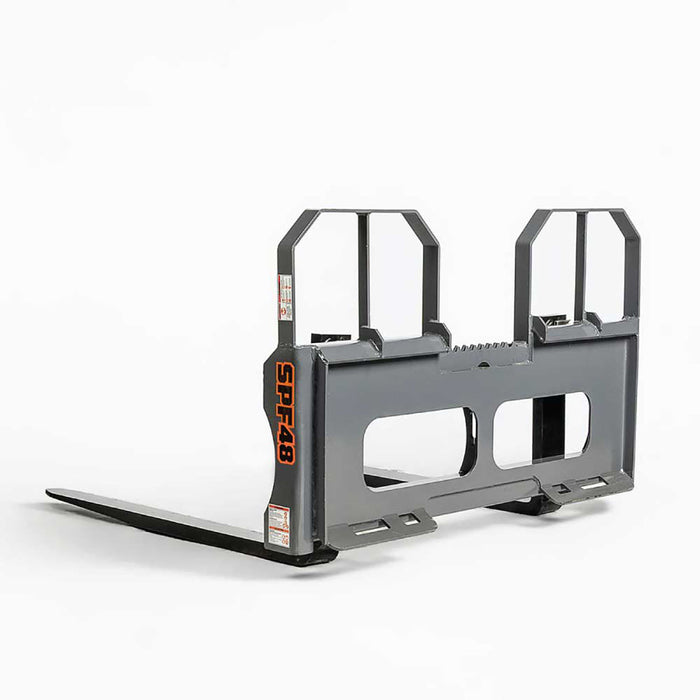 48" pallet fork for skid steer with heavy-duty Class II forks, 4,200 lbs capacity, and wide guard, TMG-SPF48