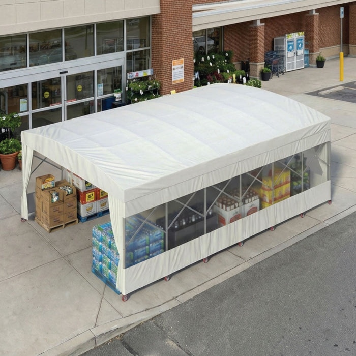20' x 30' Retractable Mobile Shelter, 9'10" Clearance, 6" Nylon Caster, 17 oz PVC Cover, TMG-STM2030
