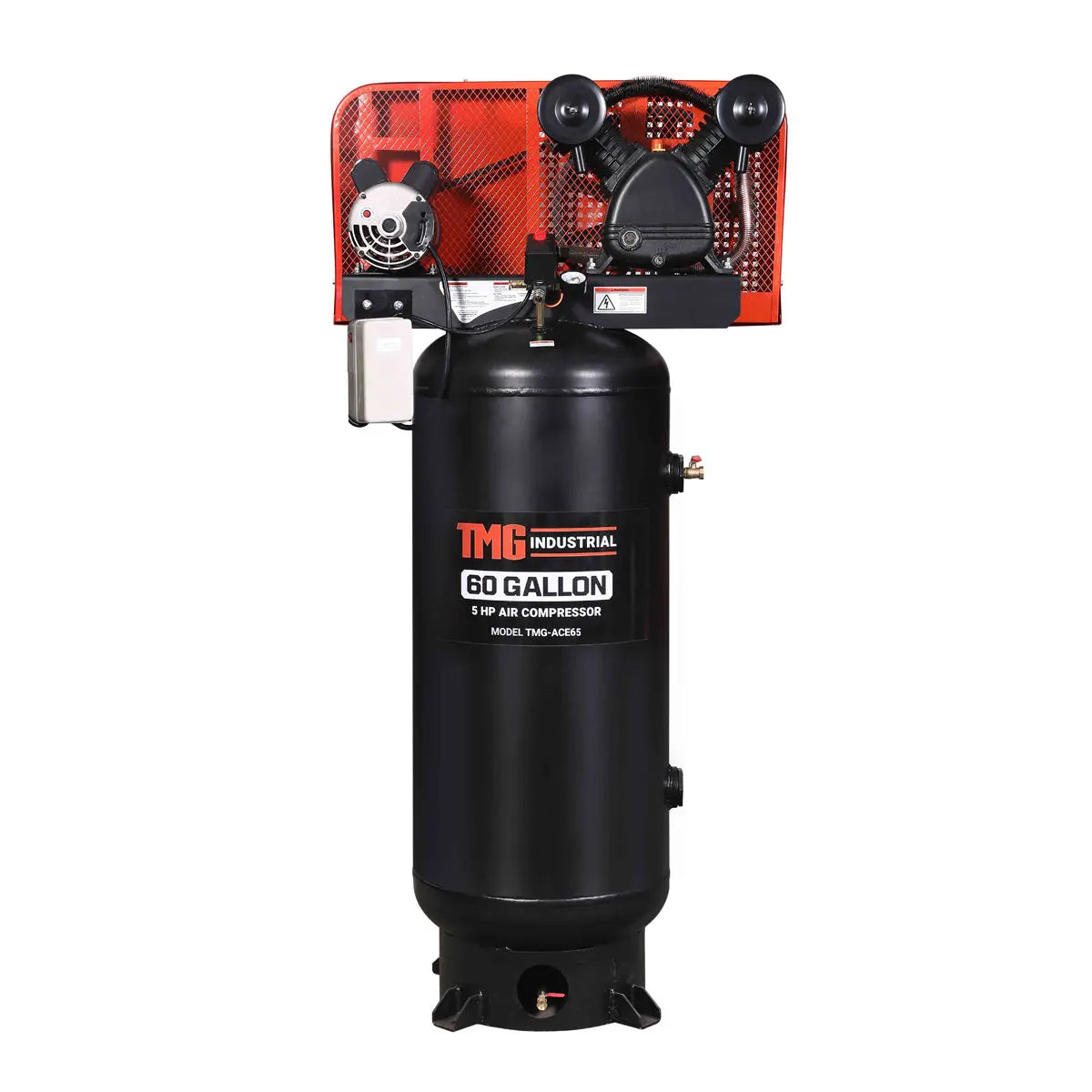 TMG Industrial 60 Gallon 5 HP Stationary Electric Air Compressor, 5 Min Fill Time, 230V Induction Motor, Vertical Tank, TMG-ACE65