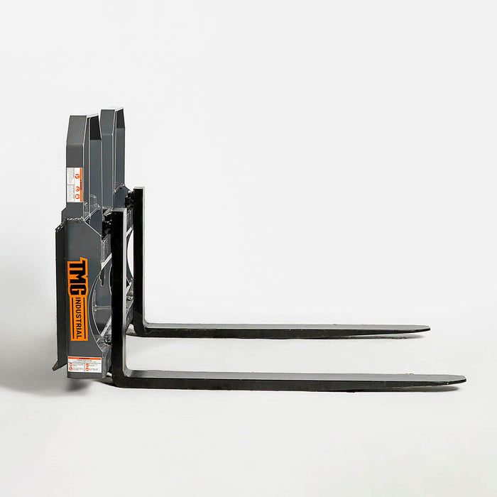 60" pallet fork for skid steer with heavy-duty Class II forks, 4,200 lbs capacity, and wide guard, TMG-SPF60