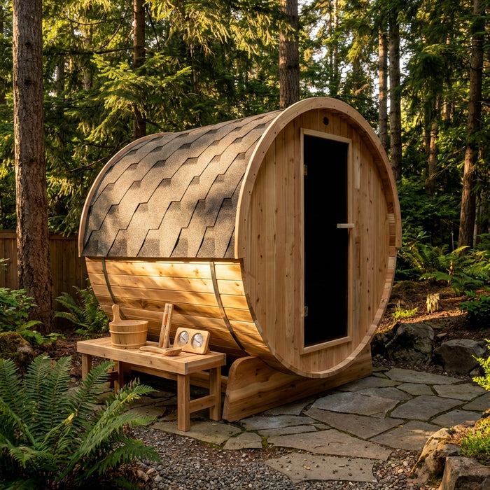 TMG LIVING Outdoor Rustic Cedar Barrel Sauna, Three Person, Tempered Glass Door, TMG-LSN42
