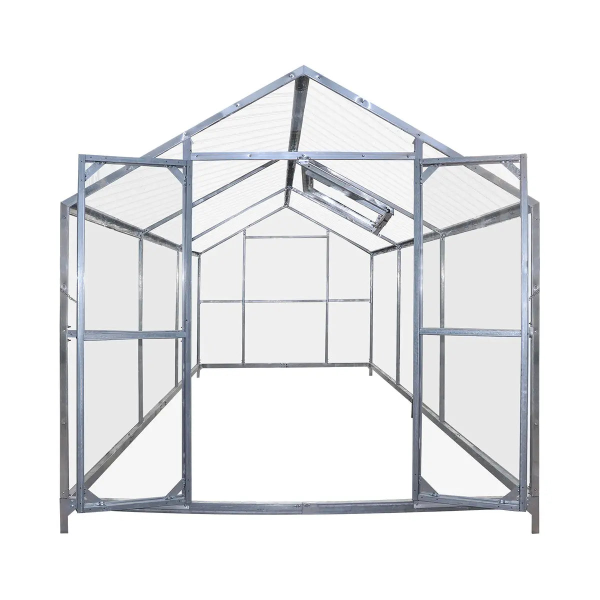 8' x 10' Greenhouse with Galvanized Steel Frame, Polycarbonate Twin-Wall Roof and Crystal-Clear Solid Walls