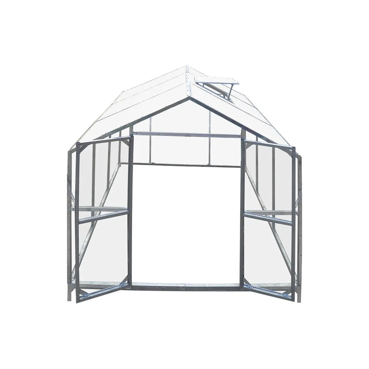 8' x 10' Greenhouse with Galvanized Steel Frame, Polycarbonate Twin-Wall Roof and Crystal-Clear Solid Walls TMG-GH811 - TMG Industrial USA