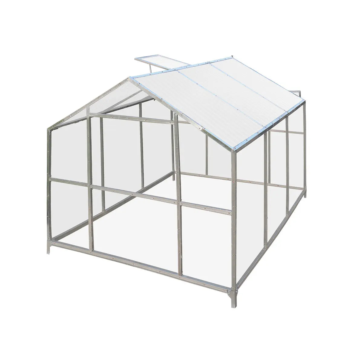 8' x 10' Greenhouse with Galvanized Steel Frame, Polycarbonate Twin-Wall Roof and Crystal-Clear Solid Walls