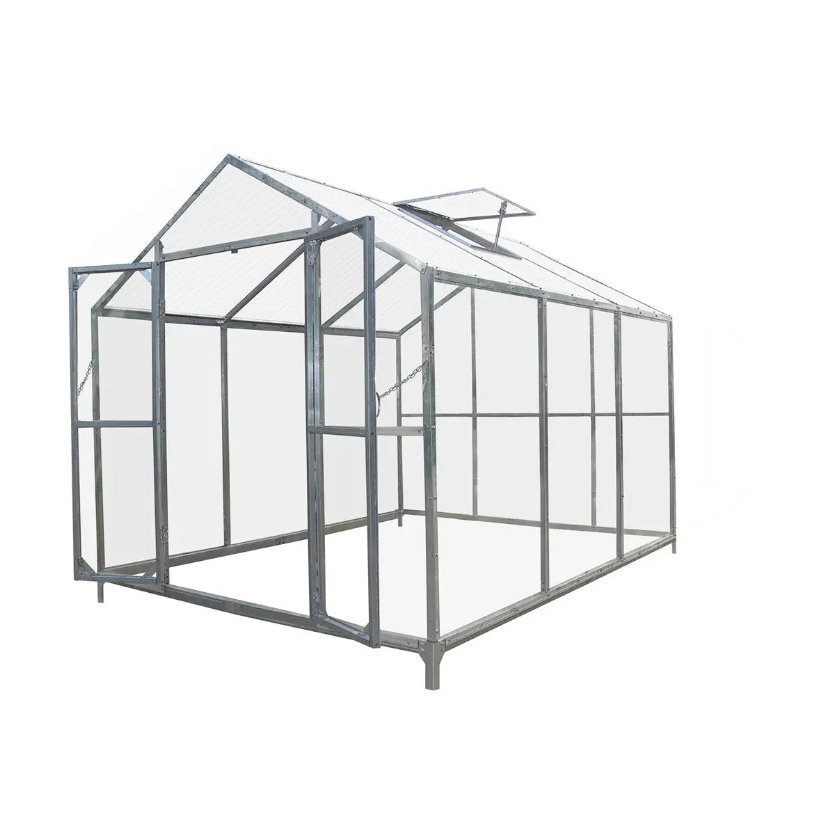 8' x 10' Greenhouse with Galvanized Steel Frame, Polycarbonate Twin-Wall Roof and Crystal-Clear Solid Walls
