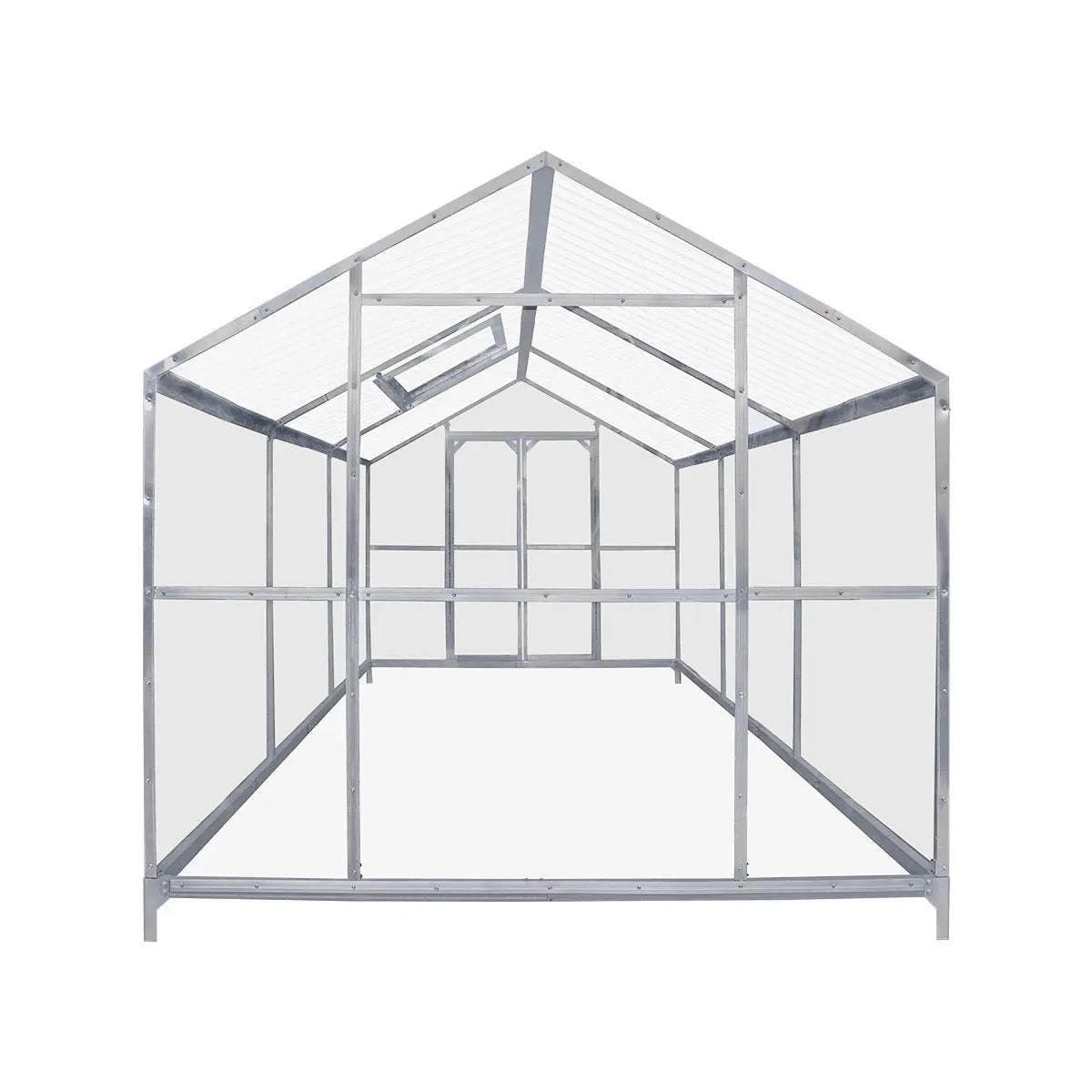 8' x 10' Greenhouse with Galvanized Steel Frame, Polycarbonate Twin-Wall Roof and Crystal-Clear Solid Walls