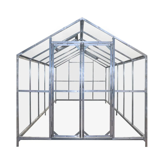 8' x 20' Greenhouse with Galvanized Steel Frame, Polycarbonate Twin-Wall Roof and Crystal-Clear Solid Walls
