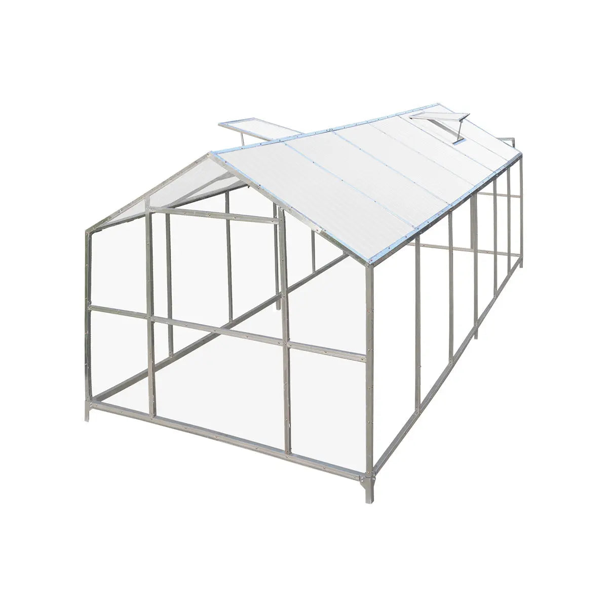 8' x 20' Greenhouse with Galvanized Steel Frame, Polycarbonate Twin-Wall Roof and Crystal-Clear Solid Walls