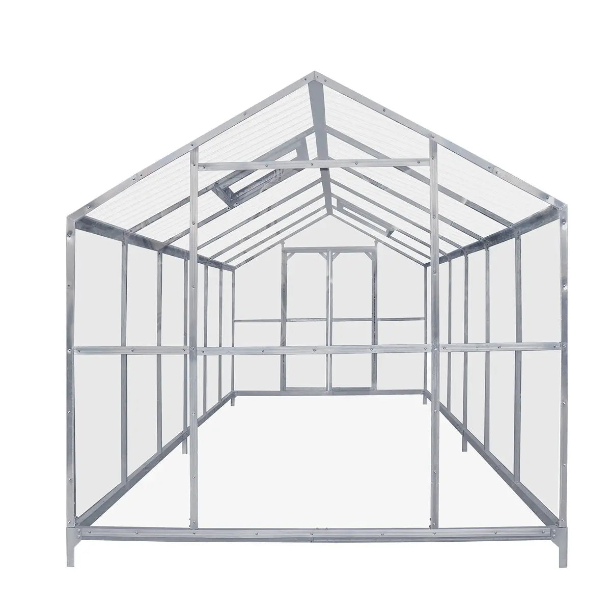 8' x 20' Greenhouse with Galvanized Steel Frame, Polycarbonate Twin-Wall Roof and Crystal-Clear Solid Walls