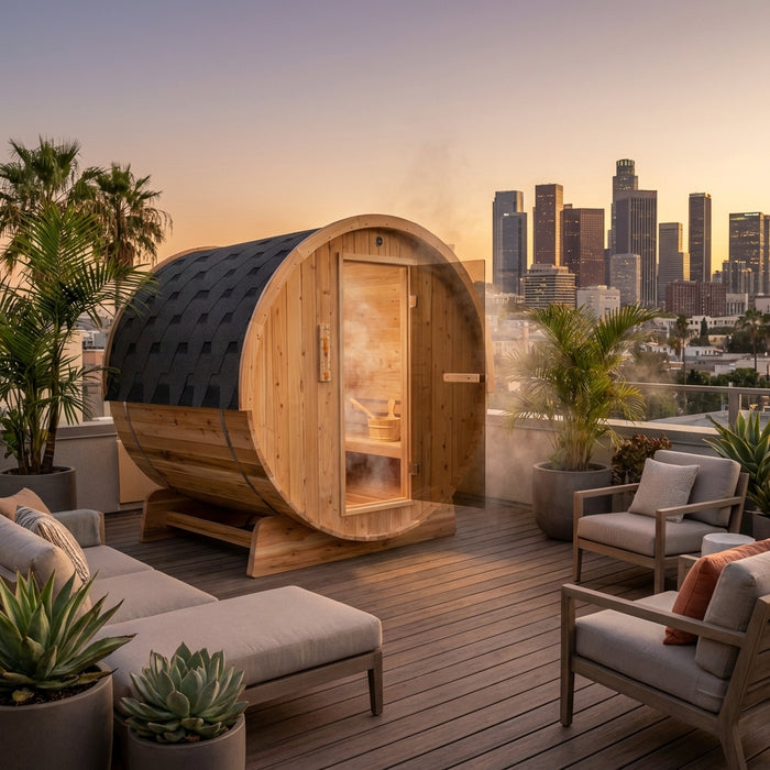 TMG LIVING Outdoor Rustic Cedar Barrel Sauna, Three Person, Tempered Glass Door, TMG-LSN42