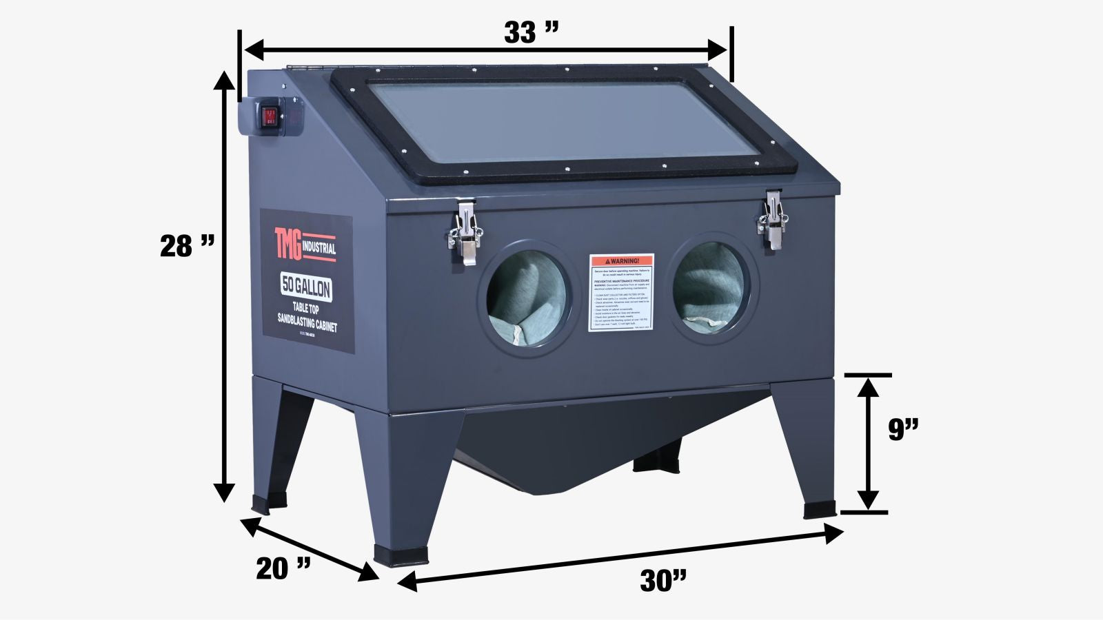 TMG Industrial 50 Gallon Tabletop Cabinet Sandblaster w/View Window, 115 PSI, 15 CFM, TMG-ABC50-specifications-image
