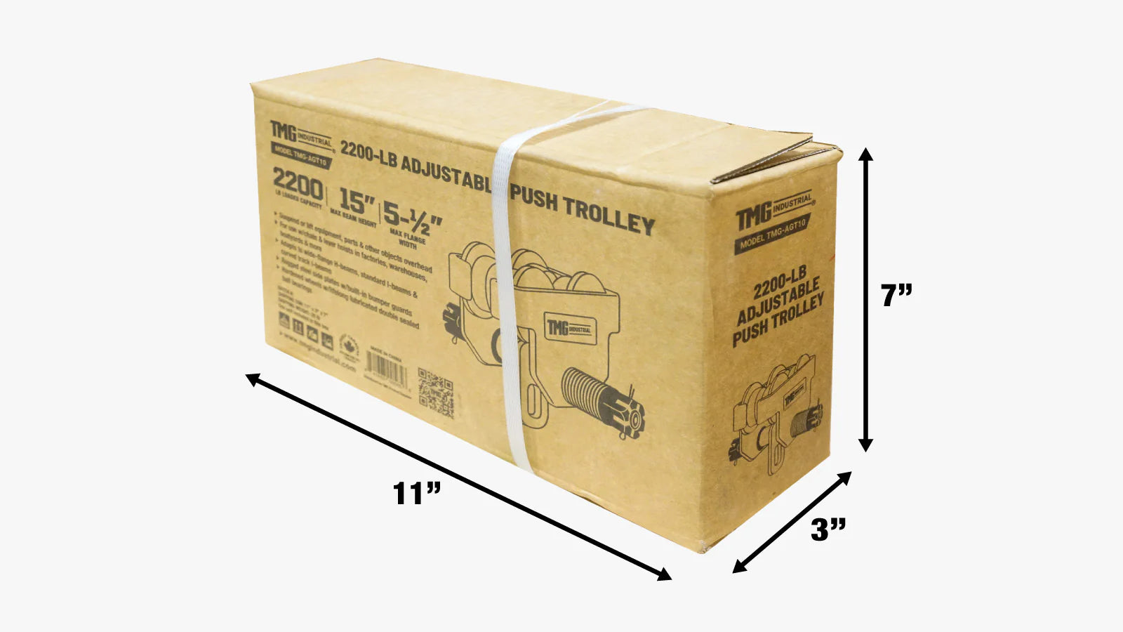 TMG Industrial 1 Ton Adjustable Push Trolley, Fits 2-1/2” to 5-1/2” Width I-Beam, ANSI/ASME B30.11/B30.17 Standards, TMG-AGT10-shipping-info-image