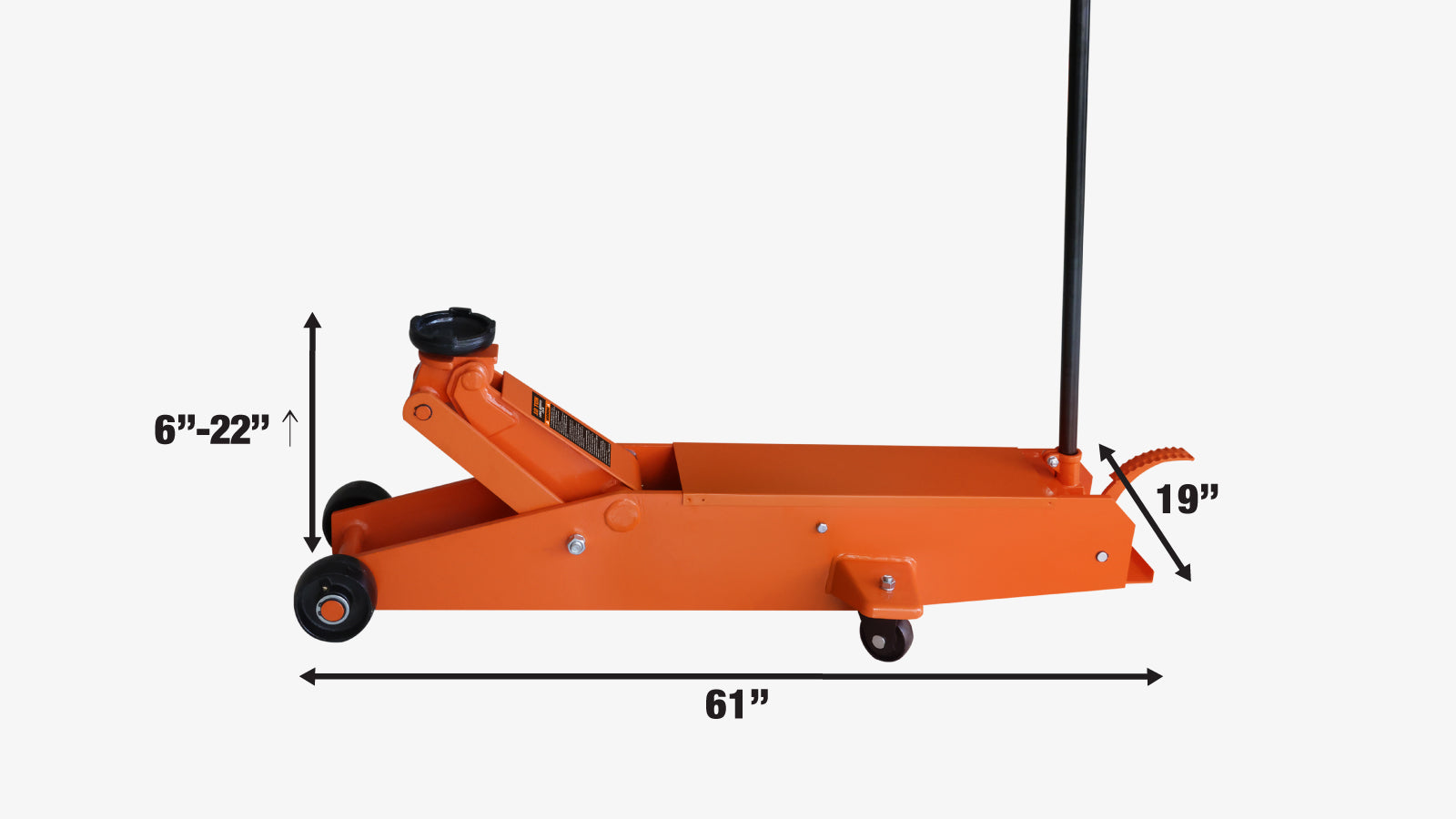 TMG Industrial 10 Ton Long Reach Chassis Service Jack, Twin Pistons, 6-1/2” Ground Clearance, 360° Pivot, TMG-AJL10-specifications-image