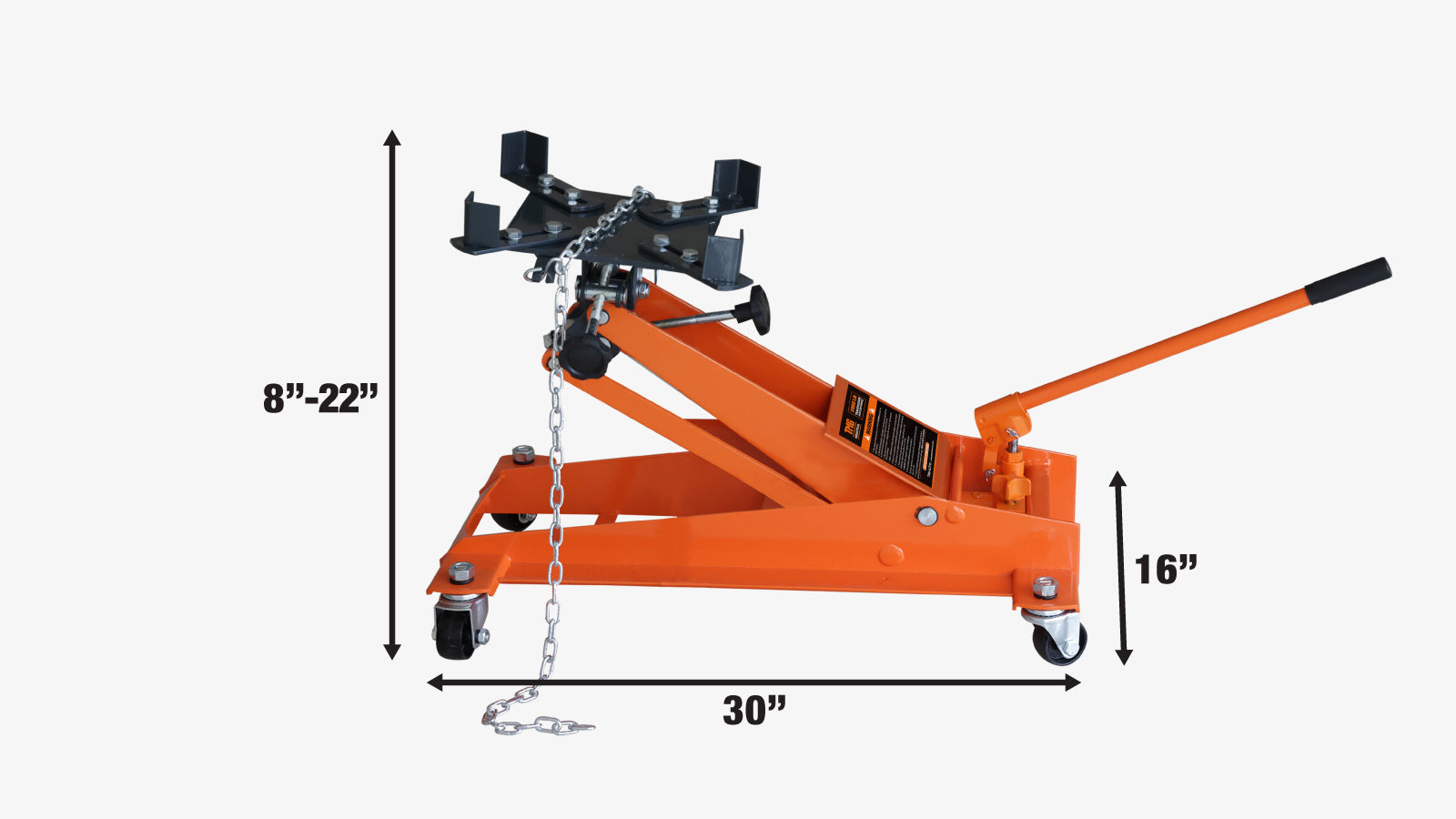 TMG Industrial 1100-lb Low-Profile Transmission Jack, Swivel Casters, 360° Moving Handle, TMG-AJT10-specifications-image