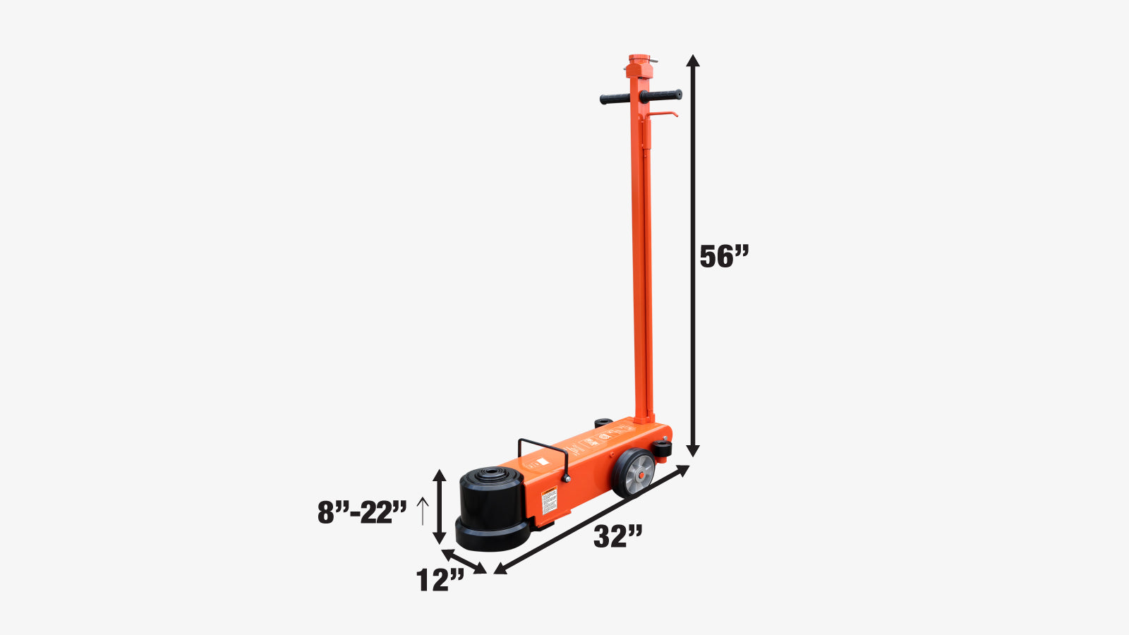 TMG Industrial 50 Ton Air Hydraulic Two Stage Truck Jack, 25 Ton Self-Retracting Ram, Adjustable 90°-180°, TMG-AJT50-specifications-image