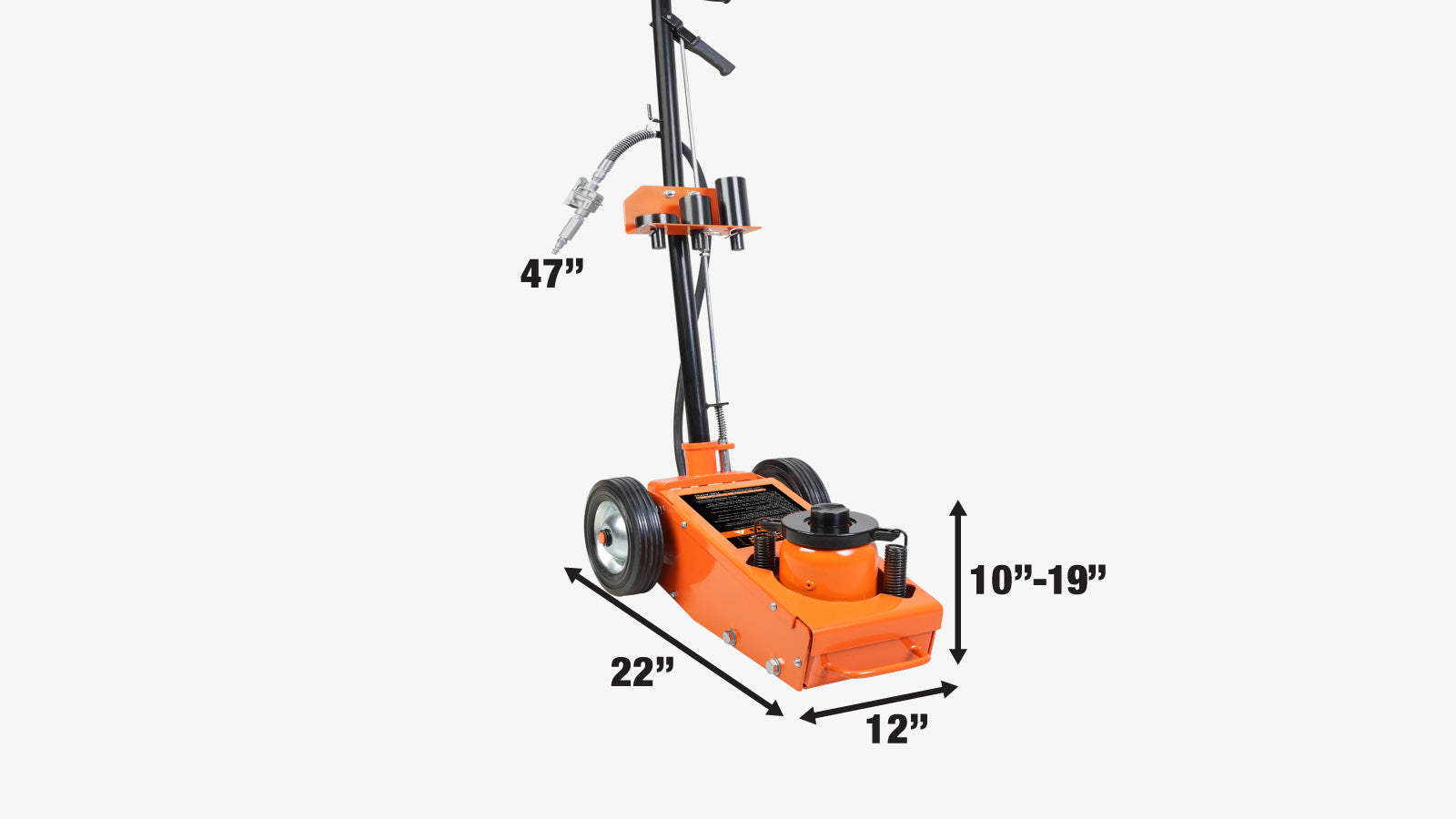 TMG Industrial 35 Ton (77,000 lb) Professional Air Hydraulic Axle Jack, Pneumatic Control, Double Springs, 19” Lift Height, TMG-AJX35-specifications-image