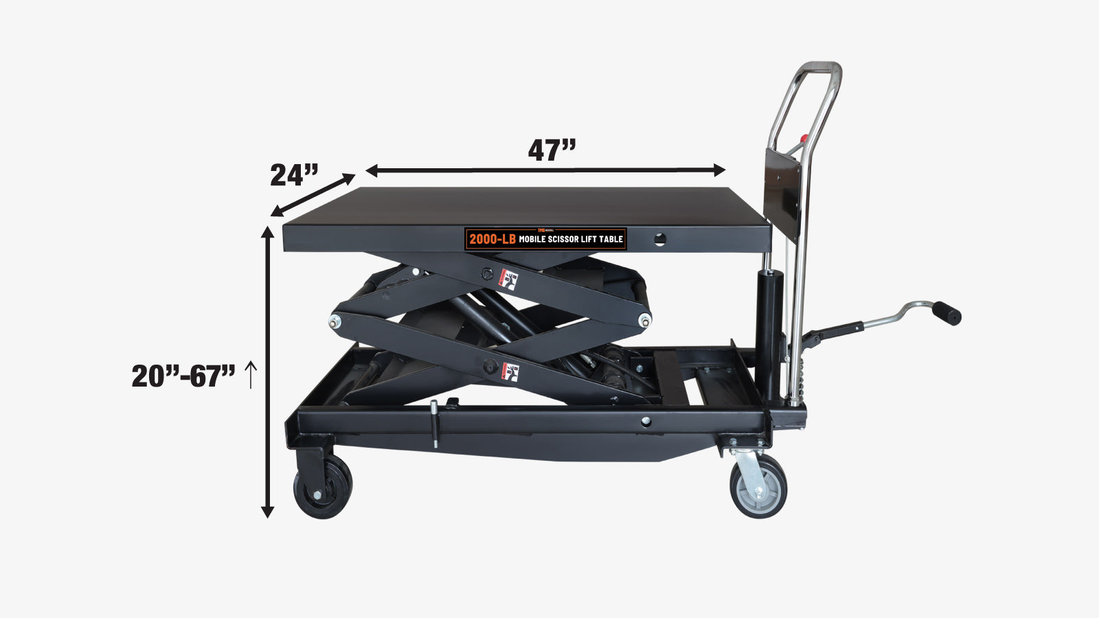 TMG Industrial 2200-lb Mobile Scissor Lift Table, 67” Lifting Height, Foot Pedal Operation, TMG-ALS10-specifications-image